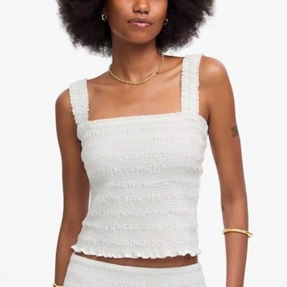 Madewell Smocked Poplin Tank Top Women SZ S White Boho Coastal Summer Beach NEW